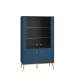 Vitrineskap MARINE - 152x92 cm - marineblå - 4 dører - metall bein