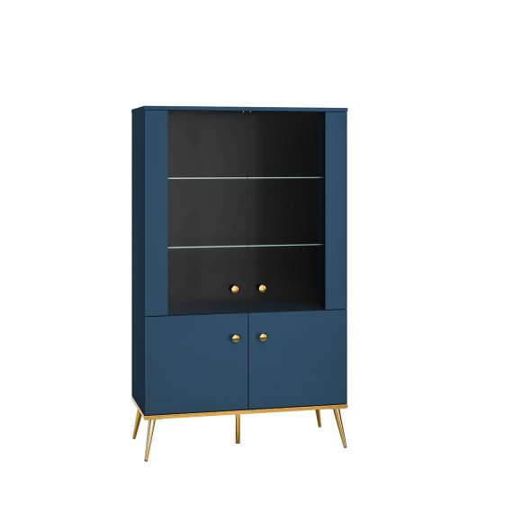 Vitrineskap MARINE - 152x92 cm - marineblå - 4 dører - metall bein