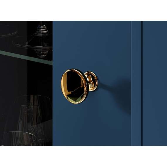 Vitrineskap MARINE - 55x190 cm - marineblå - 1 dør- 2 skuffer - metall bein