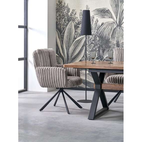 Stol LIBERIO - kordfløyel grå - svingbar -  - svart bein