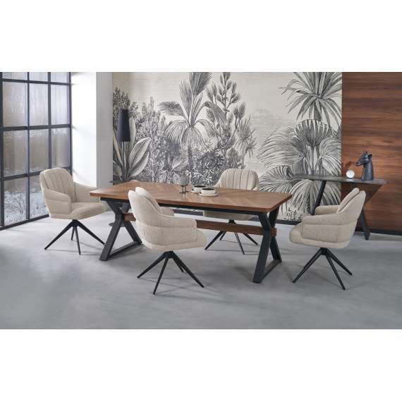 Stol KASAMA - beige stoff - svingbar -  - svart bein