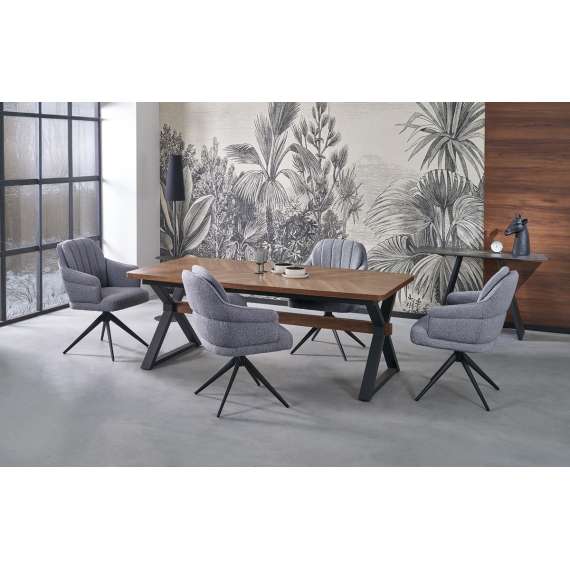 Stol KASAMA - grå stoff - svingbar -  - svart bein