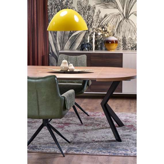 Stol AOSTA - grønn stoff - imitert skinn - svingbar - svart bein