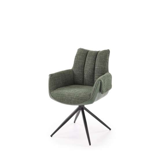 Stol AOSTA - grønn stoff - imitert skinn - svingbar - svart bein