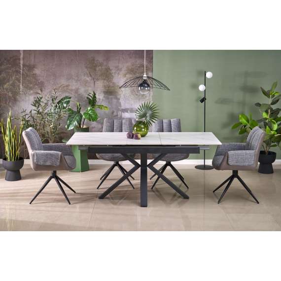 Stol AOSTA - grå stoff - imitert skinn - svingbar - svart bein