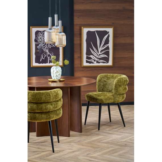 Stol BANGOR - oliven stoff - svart bein