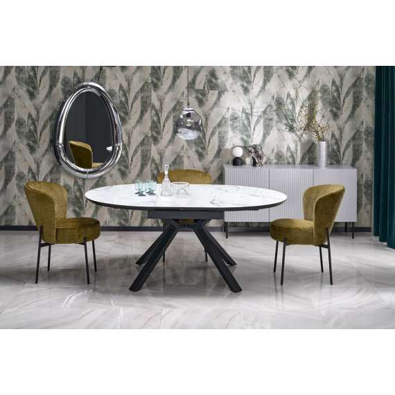 Stol OTTAWA - oliven stoff - svart bein