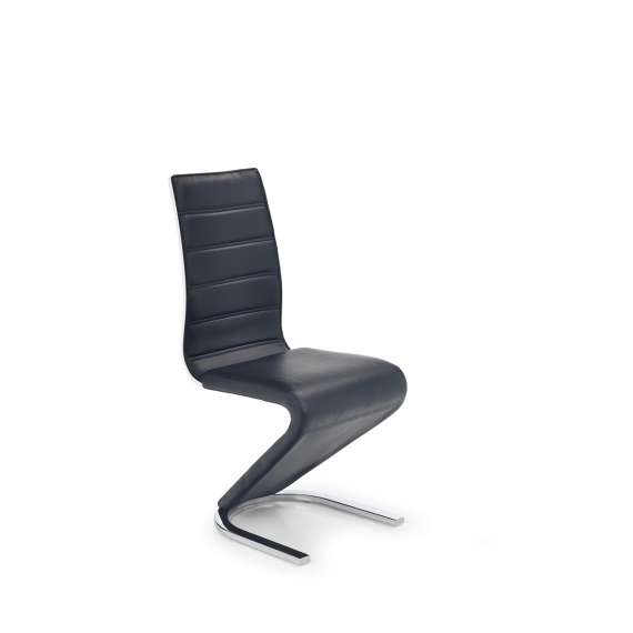 Stol KOEL - svart imitert skinn - hvit rygge - sølv bein