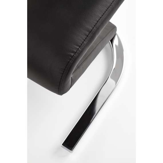 Stol KOEL - svart imitert skinn - hvit rygge - sølv bein