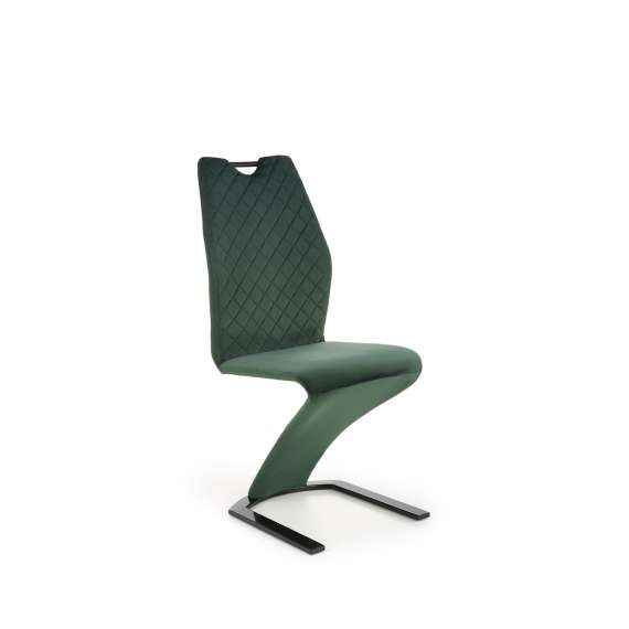 Stol KITAMI - flaskegrønn velvet - svart blank metall bein