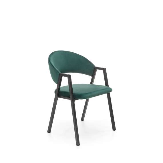 Stol MALIA - flaskegrønn velvet - svart  metall bein