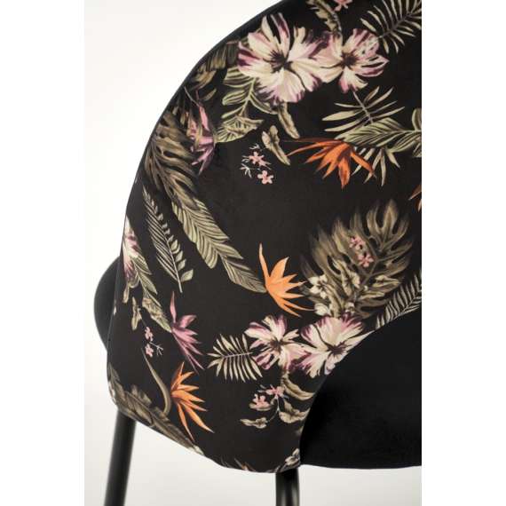 Stol LUZON - svart velvet - flerfargetes mønstret - svart  metall bein