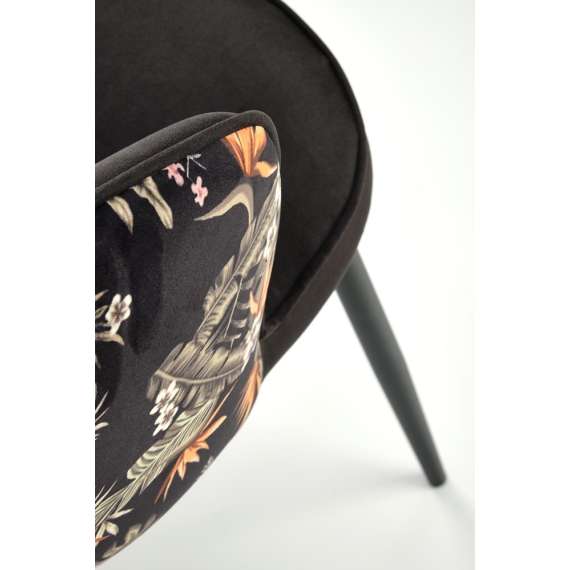 Stol ASTI - svart velvet - flerfargetes mønstret - svart  metall bein