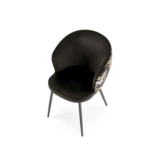 Stol ASTI - svart velvet - flerfargetes mønstret - svart  metall bein