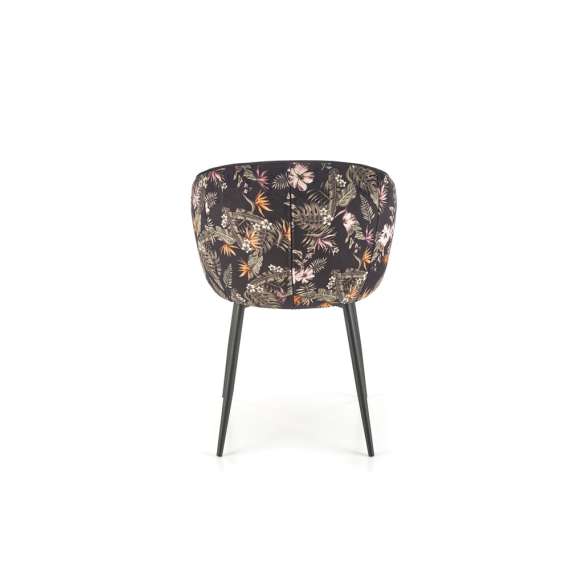 Stol ASTI - svart velvet - flerfargetes mønstret - svart  metall bein