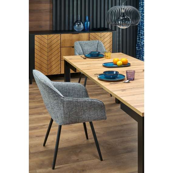 Stol ORKAN - grå stoff - svingbar - svart bein