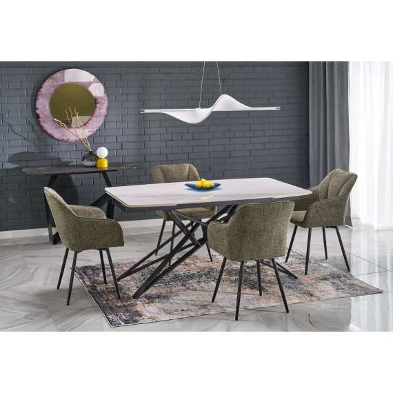 Stol ORKAN - oliven stoff - svingbar - svart bein