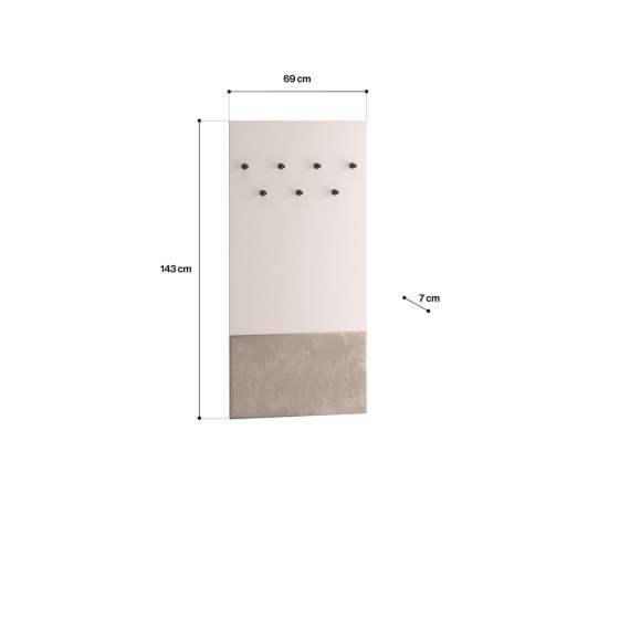 Veggpanel VACO 69x143 cm - cashmere - beige fløyel med knagger