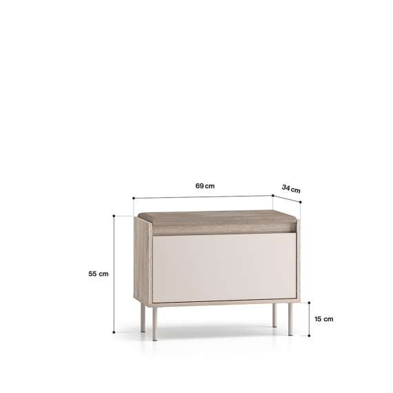 Skoskap VACO 69x55 cm - eik terrakotta - cashmere -  med sittepute