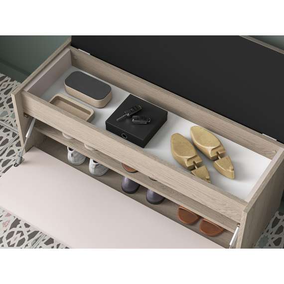 Skoskap VACO 90x55 cm - eik terrakotta - cashmere -  med sittepute