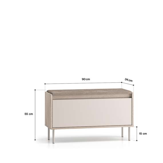 Skoskap VACO 90x55 cm - eik terrakotta - cashmere -  med sittepute