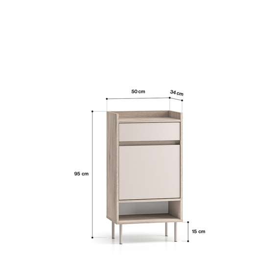 Skoskap VACO 50x95 cm - eik terrakotta - cashmere -  1 dør 1 skuff