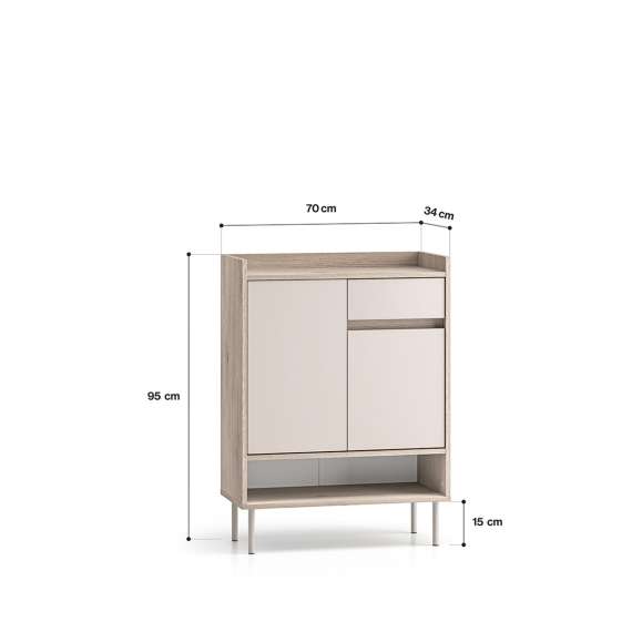 Skoskap VACO 70x95 cm - eik terrakotta - cashmere -  2 dører - 1 skuff