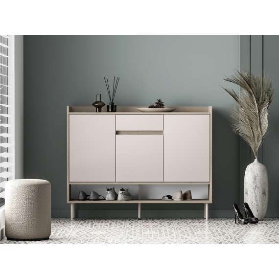 Skoskap VACO 120x95 cm - eik terrakotta - cashmere -  3 dører - 1 skuff