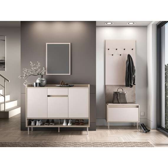 Skoskap VACO 120x95 cm - eik terrakotta - cashmere -  3 dører - 1 skuff