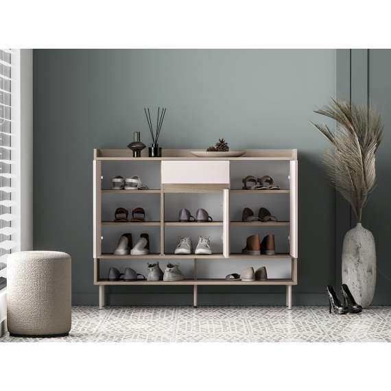 Skoskap VACO 120x95 cm - eik terrakotta - cashmere -  3 dører - 1 skuff