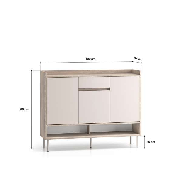 Skoskap VACO 120x95 cm - eik terrakotta - cashmere -  3 dører - 1 skuff