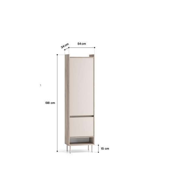 Garderobeskap VACO 57x198 cm - eik terrakotta - cashmere -  2 dører