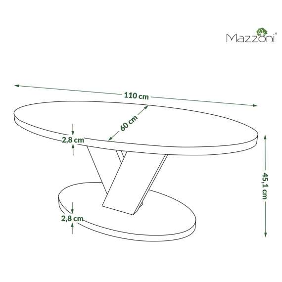 Sofabord LOVA - 110x60 cm - hvit matt - svart matt