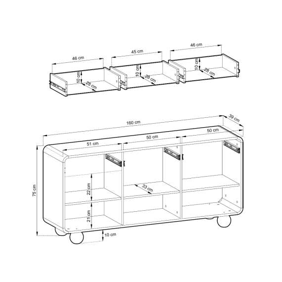 Skjenk Albion 160x75 cm - 3 dører - 3 skuffer - cashmere - kuleben