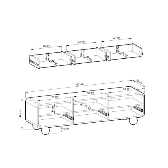 Tv-benk Albion 160x44 cm - 3 skuffer - cashmere - kuleben