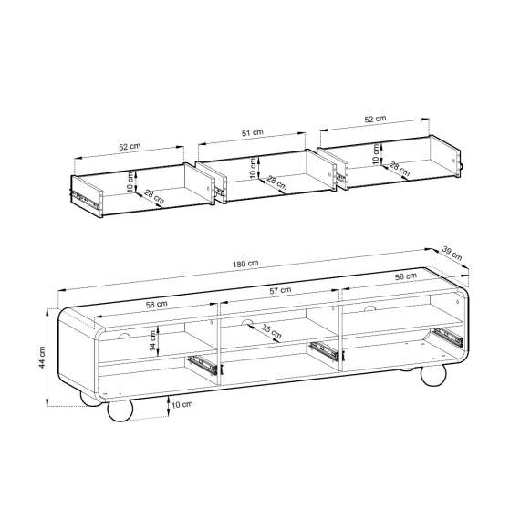 Tv-benk Albion 180x44 cm - 3 skuffer - cashmere - kuleben