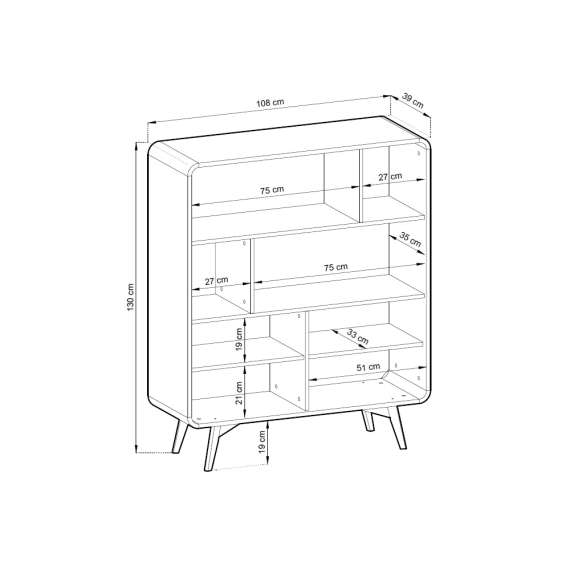 Reol Helion 108x130 cm - 2 dører - hyller - eik