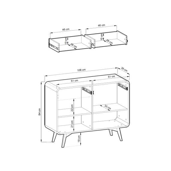 Skjenk Helion 108x84 cm - 2 dører - 2 skuffer - eik