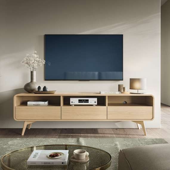 Tv-benk Helion 180x52 cm - 3 skuffer - eik