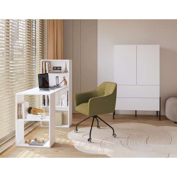 Skrivebord Whitby - hvit matt - med reol