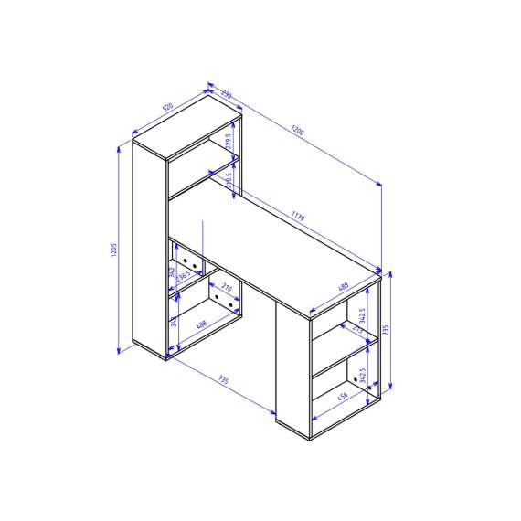 Skrivebord Whitby - hvit matt - med reol