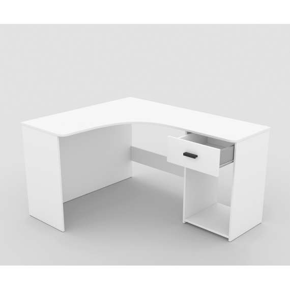 Skrivebord Corner 155x125 cm - hvit matt - hjørneskrivebord med skuff