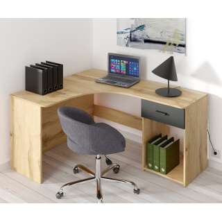 Skrivebord Corner 155x125 cm - eik - hjørneskrivebord med skuff