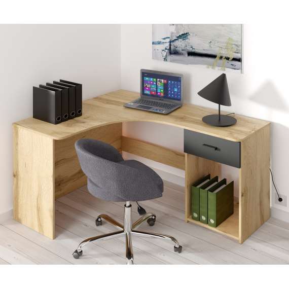 Skrivebord Corner 155x125 cm - eik - hjørneskrivebord med skuff