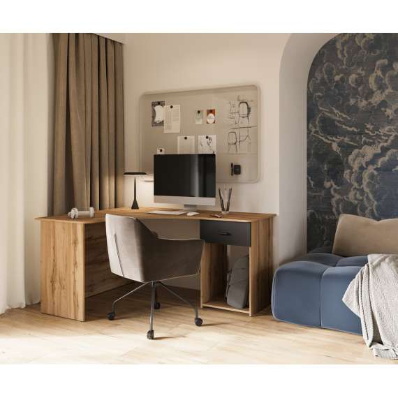 Skrivebord Corner 155x125 cm - eik - hjørneskrivebord med skuff