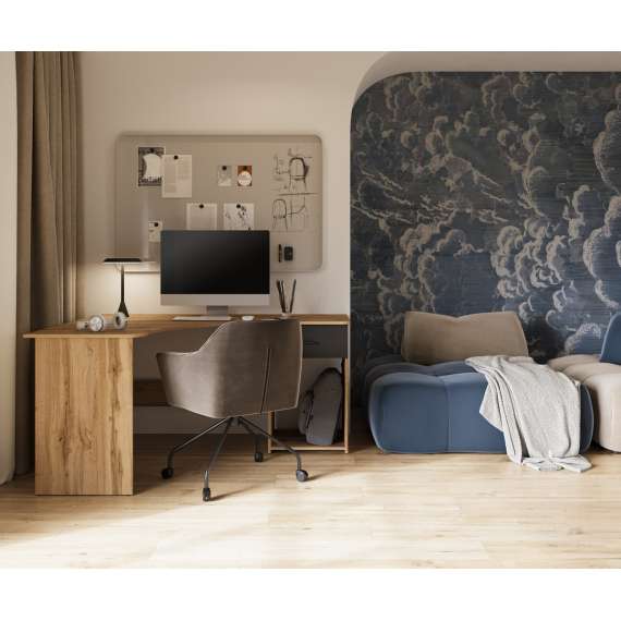 Skrivebord Corner 155x125 cm - eik - hjørneskrivebord med skuff