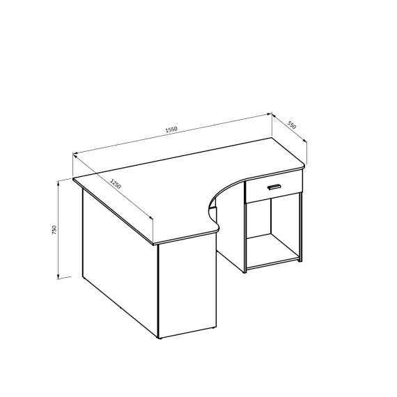 Skrivebord Corner 155x125 cm - eik - hjørneskrivebord med skuff