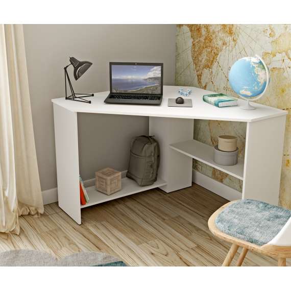 Skrivebord Rino 80x80 cm - hvit matt - hjørneskrivebord med hyller