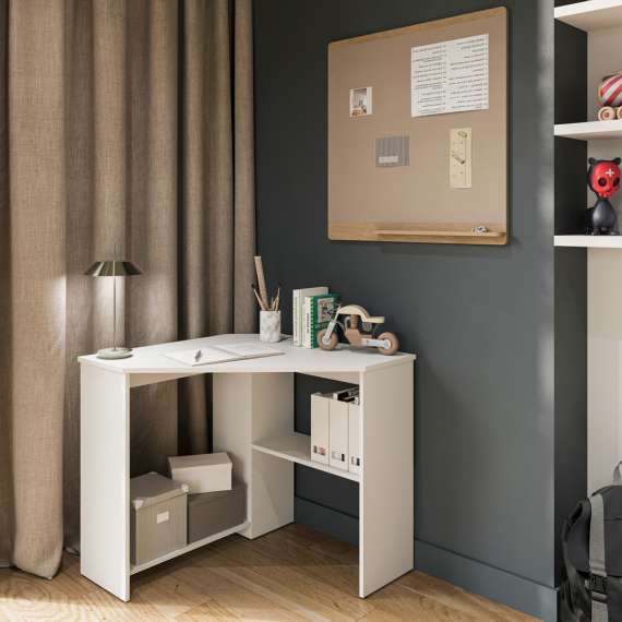 Skrivebord Rino 80x80 cm - hvit matt - hjørneskrivebord med hyller