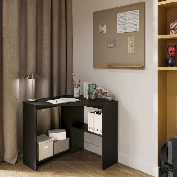 Skrivebord Rino 80x80 cm - sort matt - hjørneskrivebord med hyller
